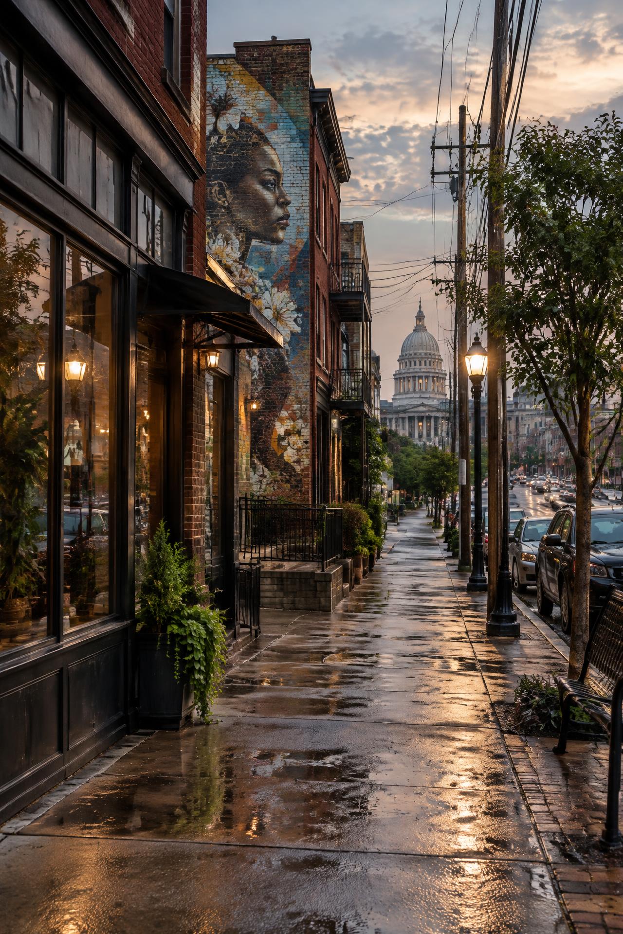 Close texture of an early-morning city street